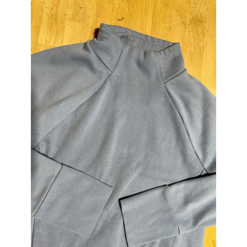 Fabletics Womens 2 Blue Mock Neck Pullover Sweatshirt Thumbholes Pockets Fleece